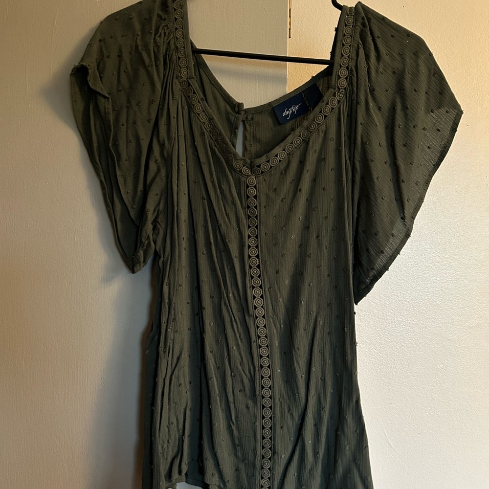 Daytrip Green Smocked Buttoned Blouse